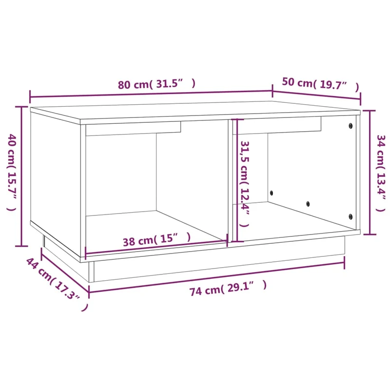 Table basse avec 2 compartiments design moderne 80 x 50 x 40 cm bois massif de pin couleur marron miel DEC039498