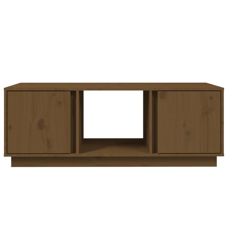 Table basse avec 3 compartiments et 2 portes design moderne 110 x 50 x 40 cm bois massif de pin marron DEC039467