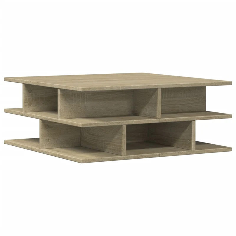 Table basse avec étagères design moderne 70 x 70 x 29 cm bois d'ingénierie couleur chêne DEC038990