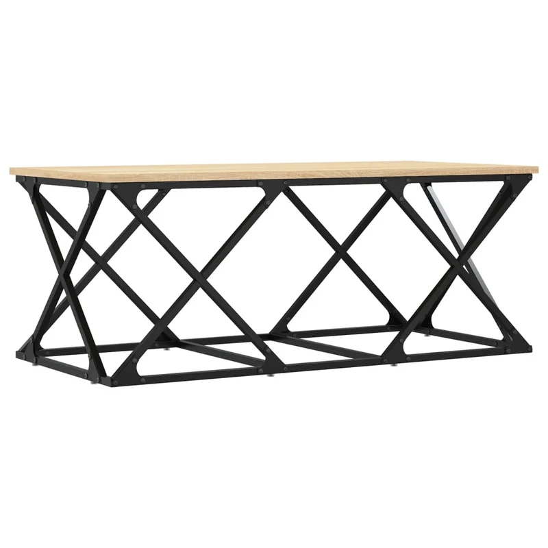 Table basse design industriel 100 x 49 x 40 cm bois d'ingénierie couleur chêne et métal DEC038846