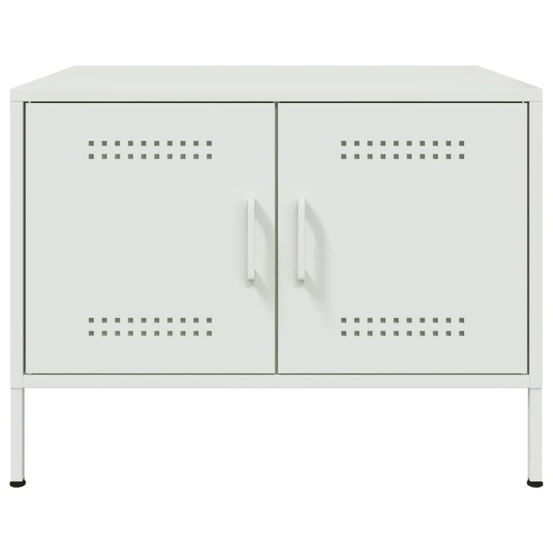 Table basse avec 2 compartiments avec portes design industriel 68 x 50 x 50,5 cm acier blanc DEC037936