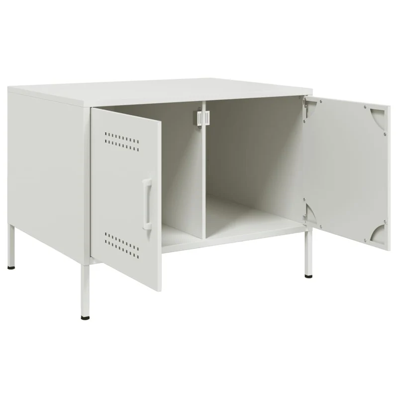Table basse avec 2 compartiments avec portes design industriel 68 x 50 x 50,5 cm acier blanc DEC037936
