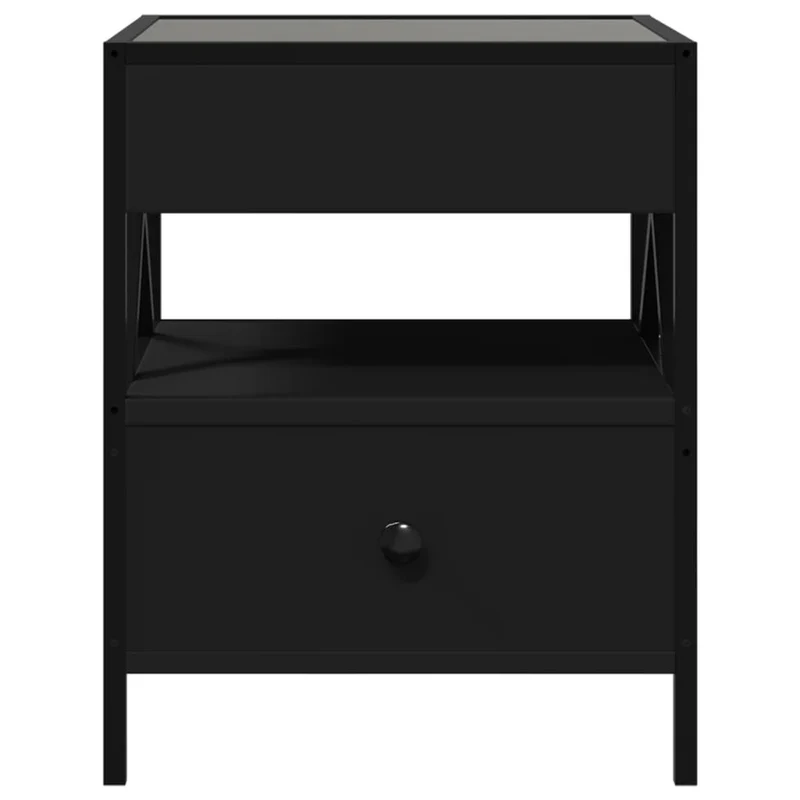 Table basse de salon avec tiroir design moderne avec LED 40 x 40 x 51 cm bois d'ingénierie noir verre et métal DEC037564