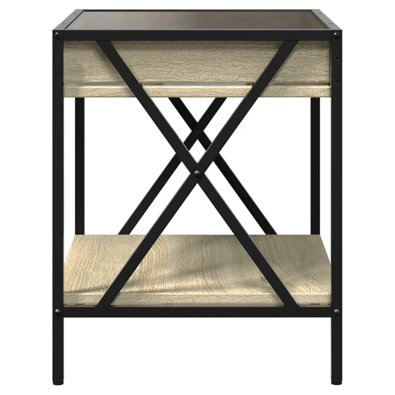 Table basse de salon design moderne avec LED 40 x 40 x 49 cm bois d'ingénierie verre et métal DEC037559