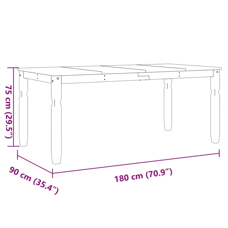 Table de salle à manger design rustique 180 x 90 x 75 cm bois massif de pin DEC036853
