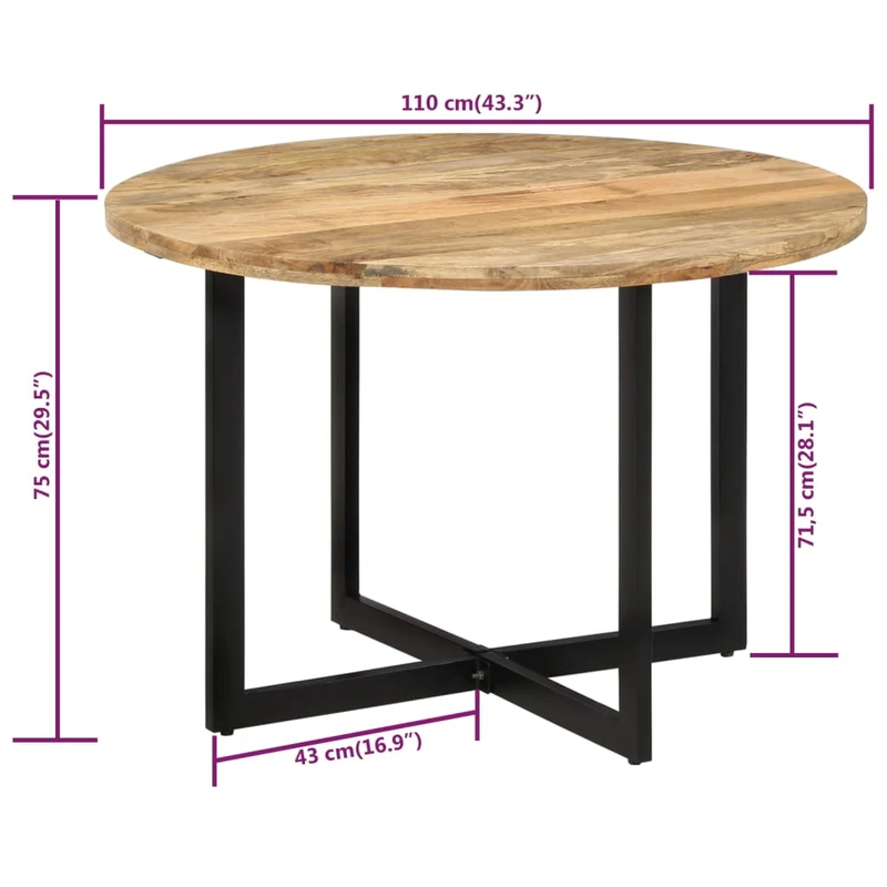Table de salle à manger forme ronde design industriel 110 x 75 cm bois de manguier et fer DEC036654
