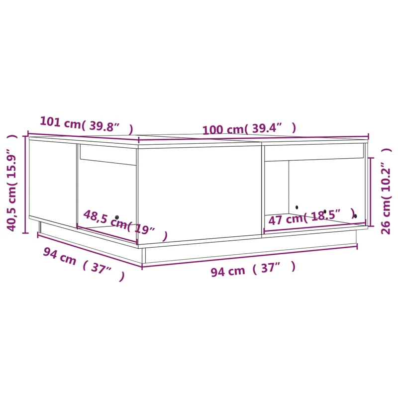 Table basse design moderne et contemporaine 100 x 101 x 40,5 cm bois massif de pin marron DEC039457