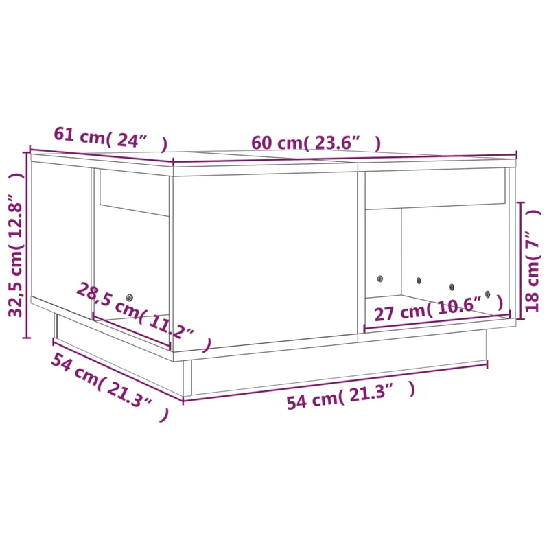 Table basse design moderne et contemporaine 60 x 61 x 32,5 cm bois massif de pin gris DEC039188