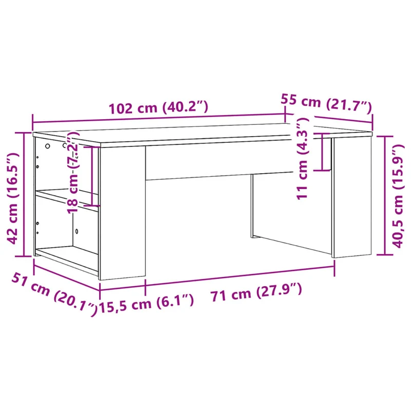 Table basse avec étagères 102 x 55 x 42 cm bois d'ingénierie gris DEC039996