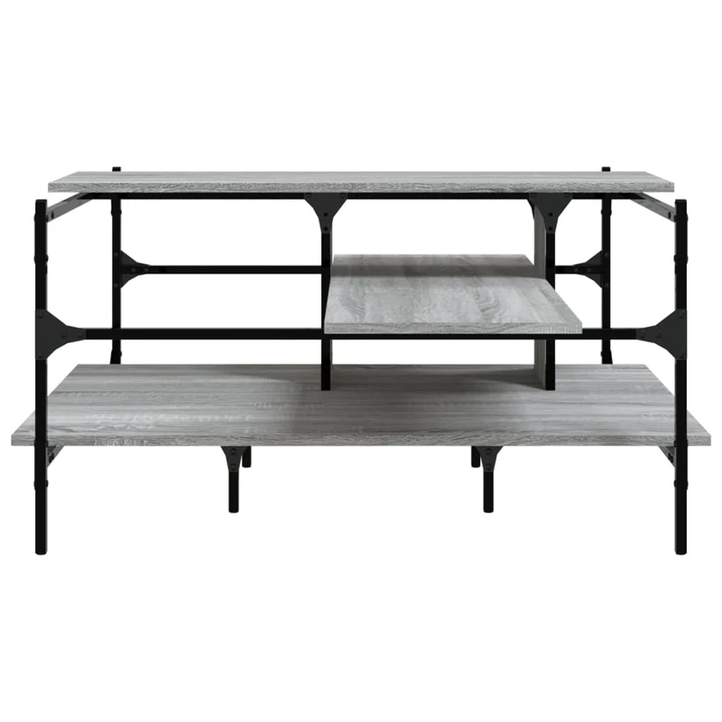 Table basse avec étagères design industriel 100 x 100 x 48,5 cm bois d'ingénierie gris et acier DEC039928