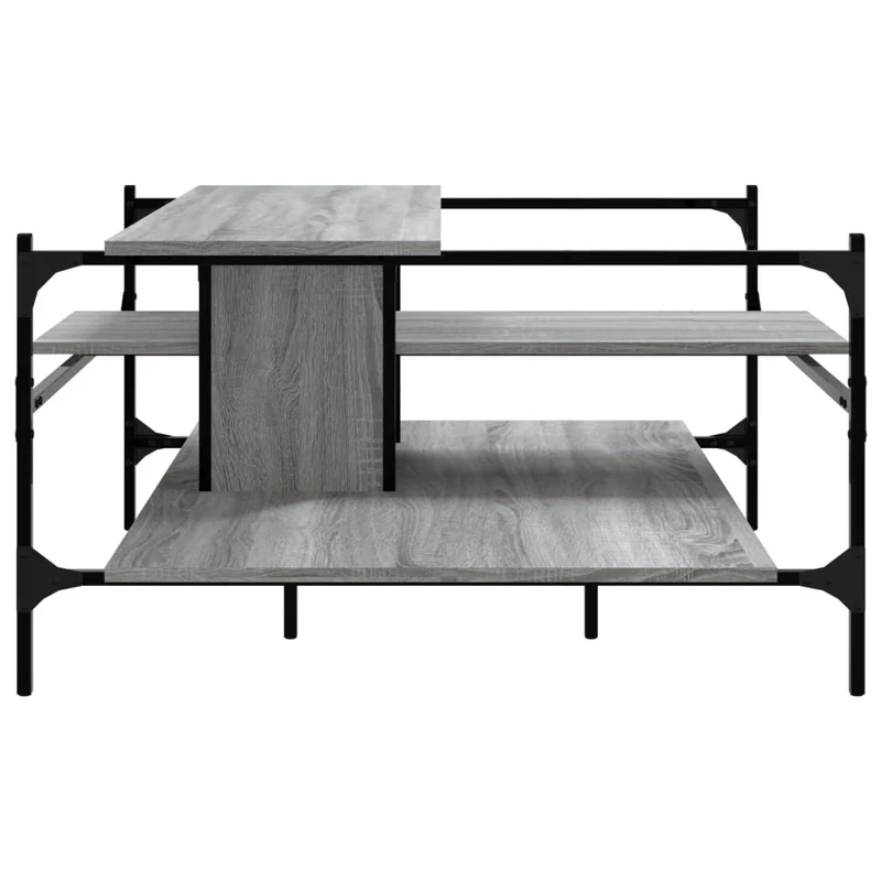 Table basse avec étagères design industriel 100 x 100 x 48,5 cm bois d'ingénierie gris et acier DEC039928