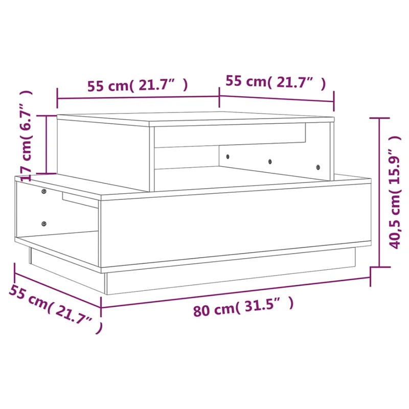 Table basse avec espace de rangement design rustique moderne 80 x 55 x 40,5 cm bois massif de pin couleur marron miel DEC039501