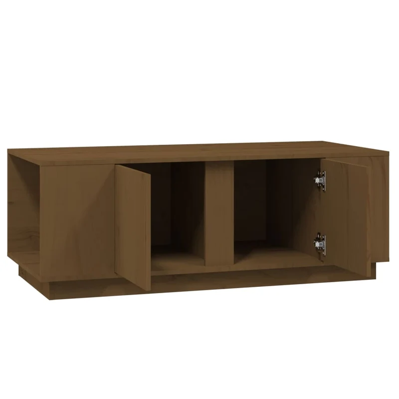 Table basse avec 4 compartiments et 2 portes design moderne 110 x 50 x 40 cm bois massif de pin marron DEC039468