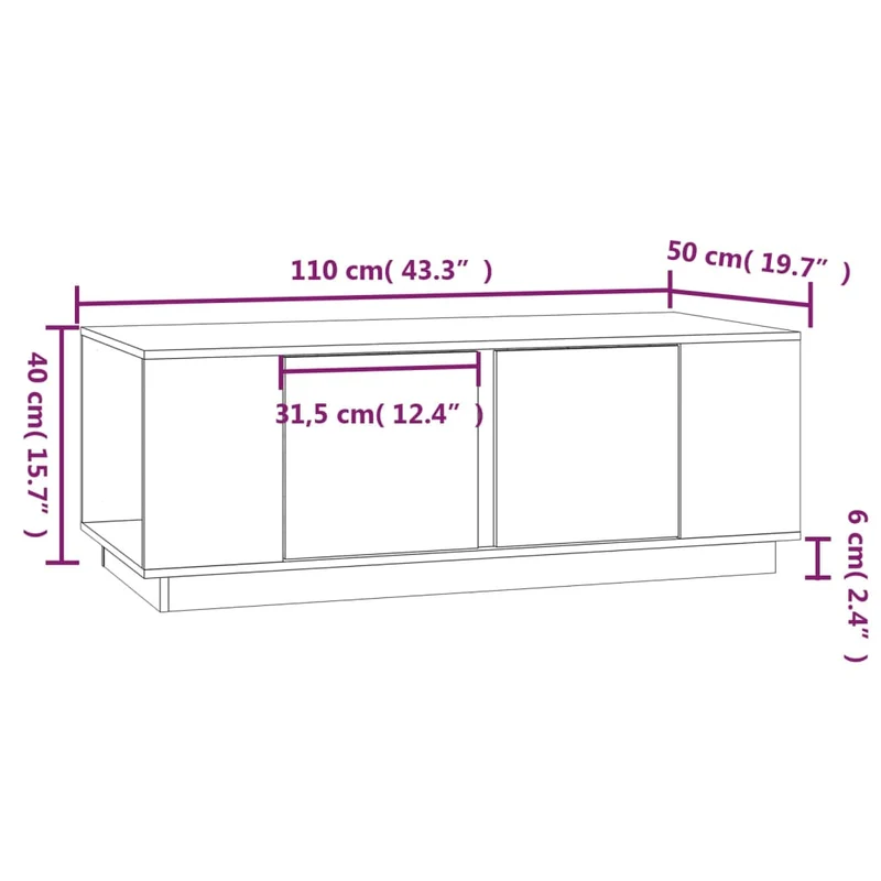 Table basse avec 4 compartiments et 2 portes design moderne 110 x 50 x 40 cm bois massif de pin marron DEC039468