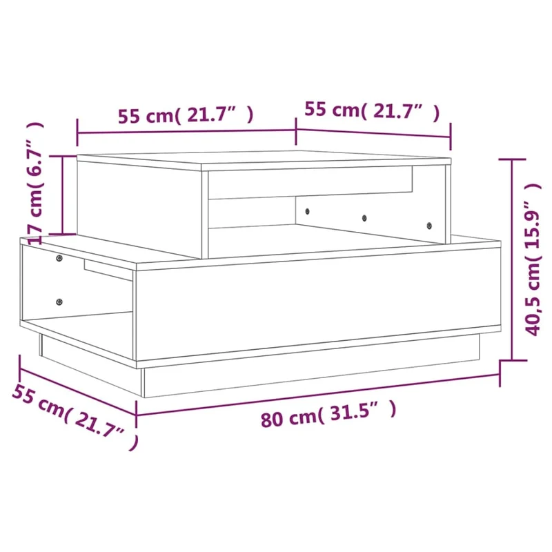 Table basse aec espace de rangement design rustique moderne 80 x 55 x 40,5 cm bois massif de pin gris DEC039206