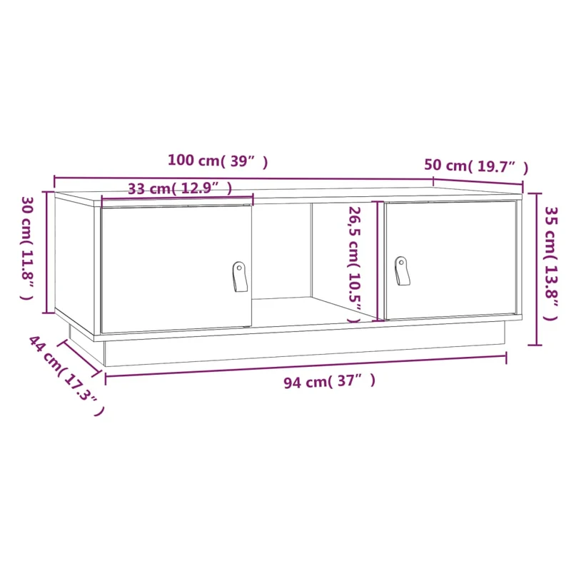 Table basse avec espace de rangement design rustique moderne 100 x 50 x 35 cm bois massif de pin gris DEC039150