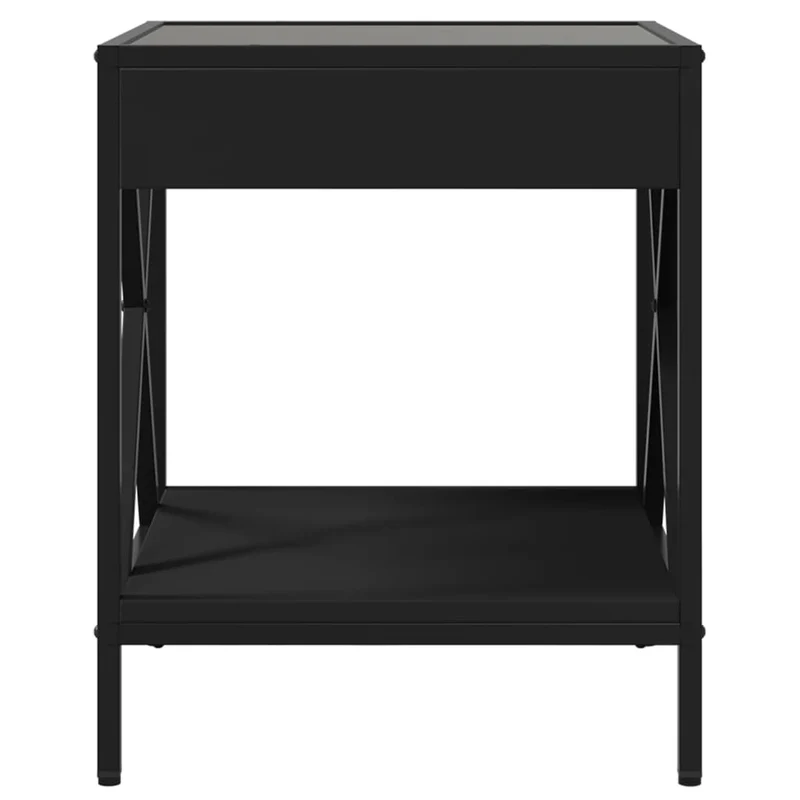Table de chevet de salon design moderne avec LED 40 x 40 x 49 cm bois d'ingénierie noir verre et métal DEC037563