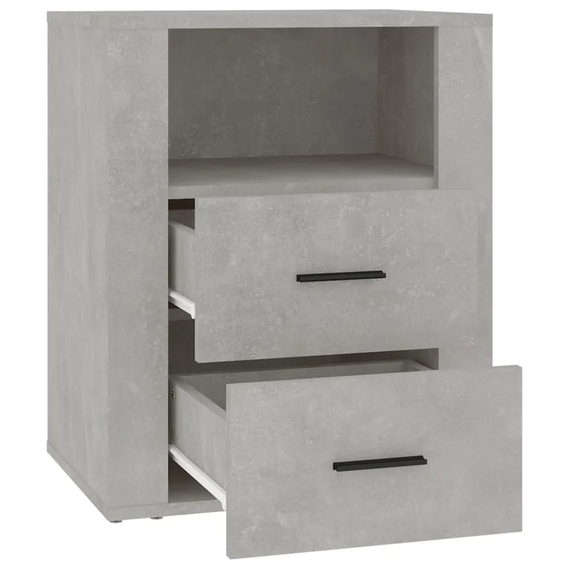 Table de chevet avec deux tiroirs et un compartiment ouvert 50 x 36 x 60 cm bois d'ingénierie gris DEC034050