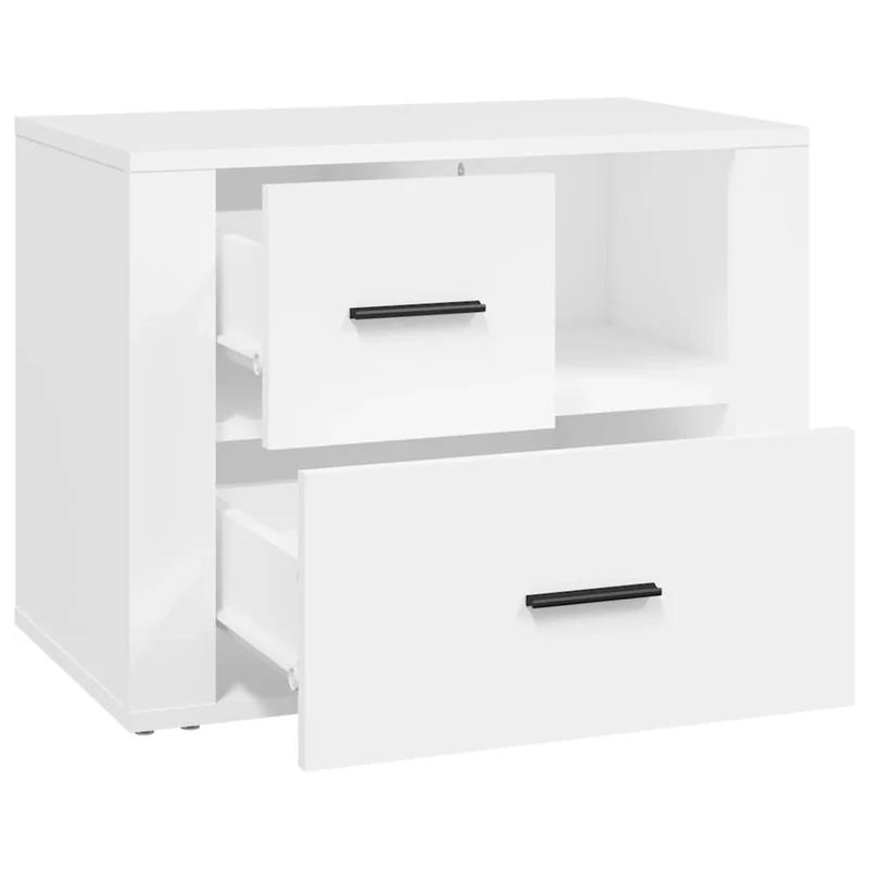 Table de chevet avec 2 tiroirs et un compartiment 60 x 36 x 45 cm bois d'ingénierie blanc DEC033426