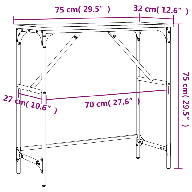 Table d'appoint style industriel 75 x 32 x 75 cm bois d'ingénierie et métal DEC031953