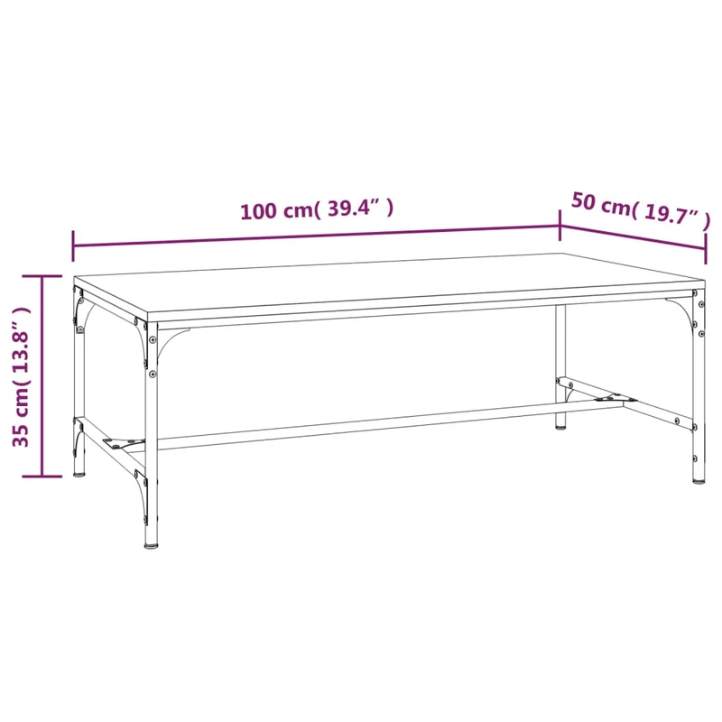 Table basse design industriel 100 x 50 x 35 cm bois d'ingénierie noir et acier DEC039539