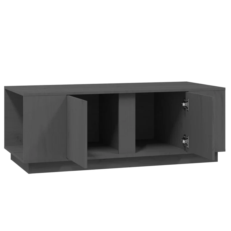 Table basse 4 compartiments et 2 portes design moderne 110 x 50 x 40 cm bois massif de pin gris DEC039165