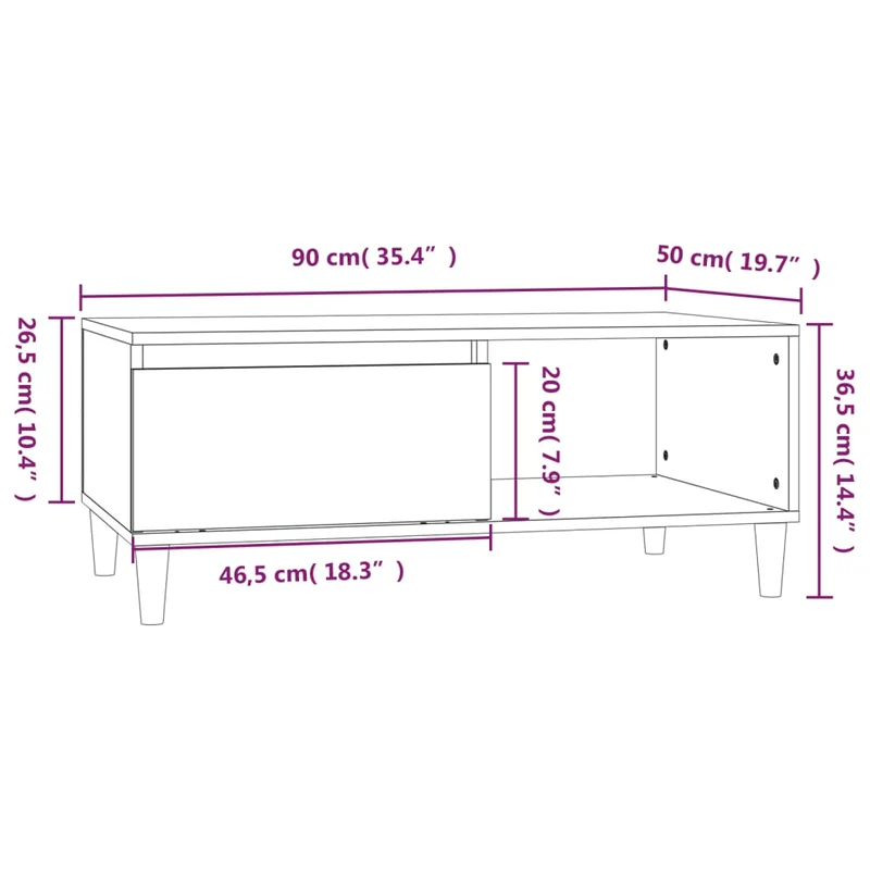 Table basse avec tiroir design rustique 90 x 50 x 36,5 cm bois d'ingénierie marron DEC038528