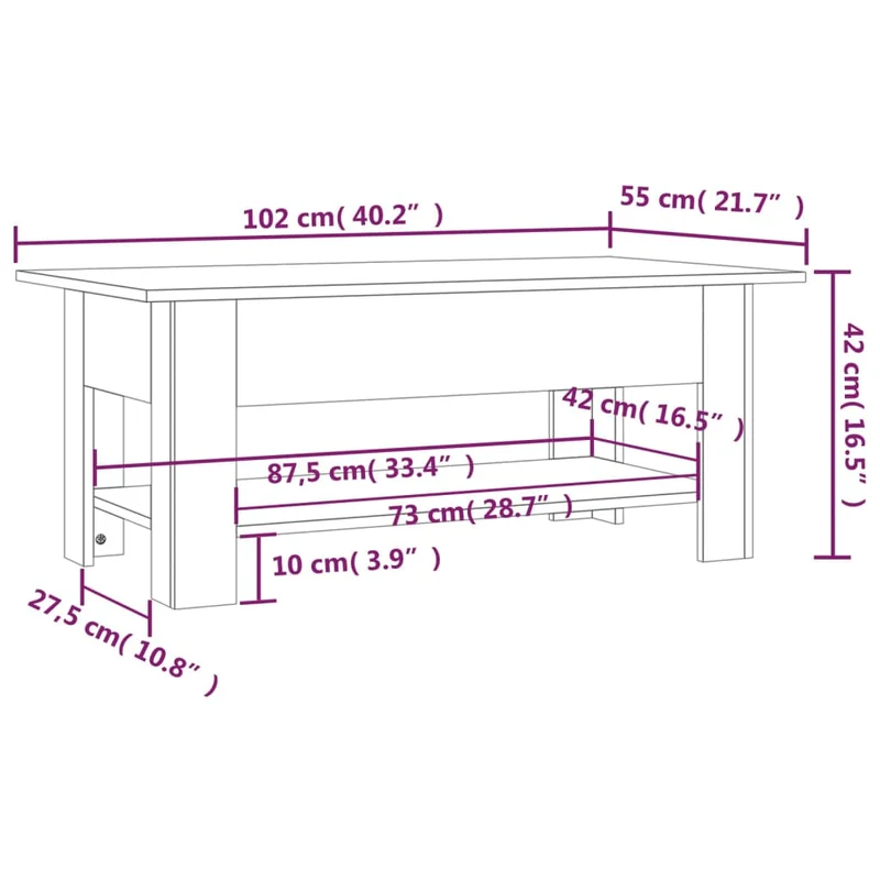 Table basse design rustique 102 x 55 x 42 cm bois d'ingénierie marron DEC038381