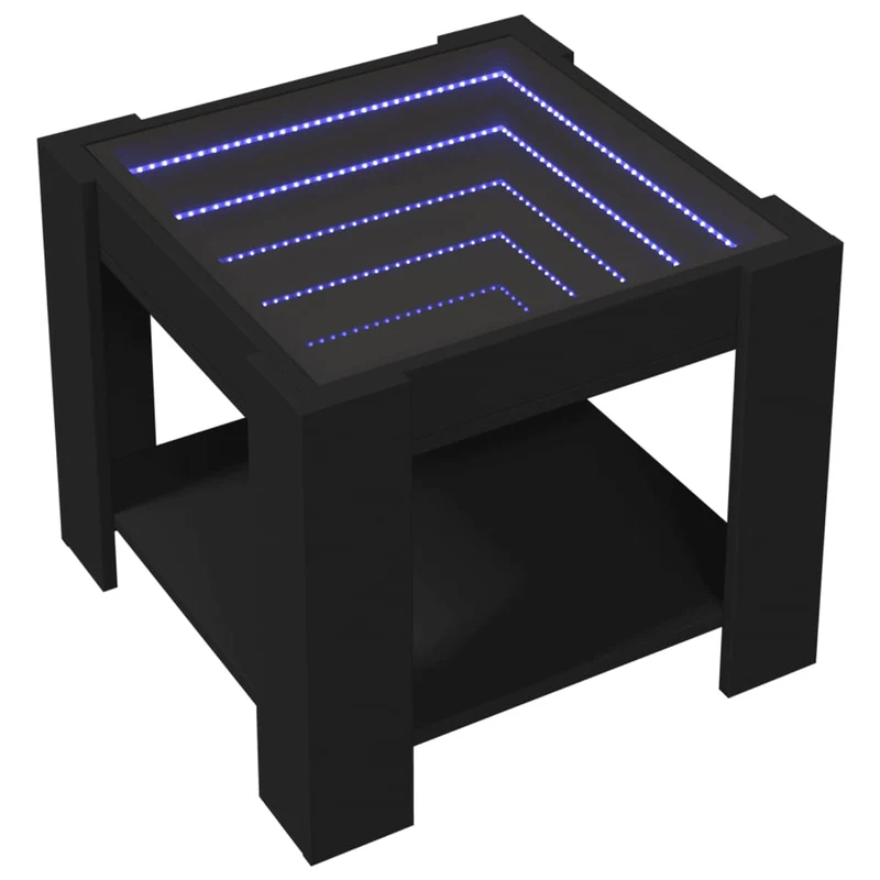 Table basse de salon design moderne avec LED 53 x 53 x 45 cm bois d'ingénierie noir et verre DEC037577