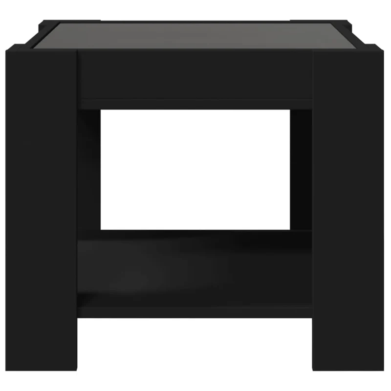 Table basse de salon design moderne avec LED 53 x 53 x 45 cm bois d'ingénierie noir et verre DEC037577