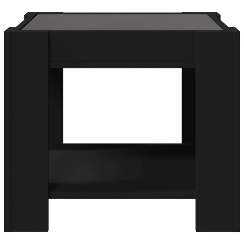 Table basse de salon design moderne avec LED 53 x 53 x 45 cm bois d'ingénierie noir et verre DEC037577