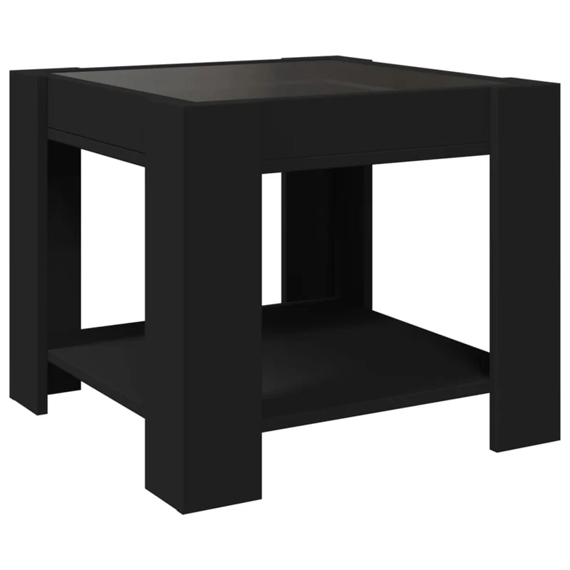 Table basse de salon design moderne avec LED 53 x 53 x 45 cm bois d'ingénierie noir et verre DEC037577