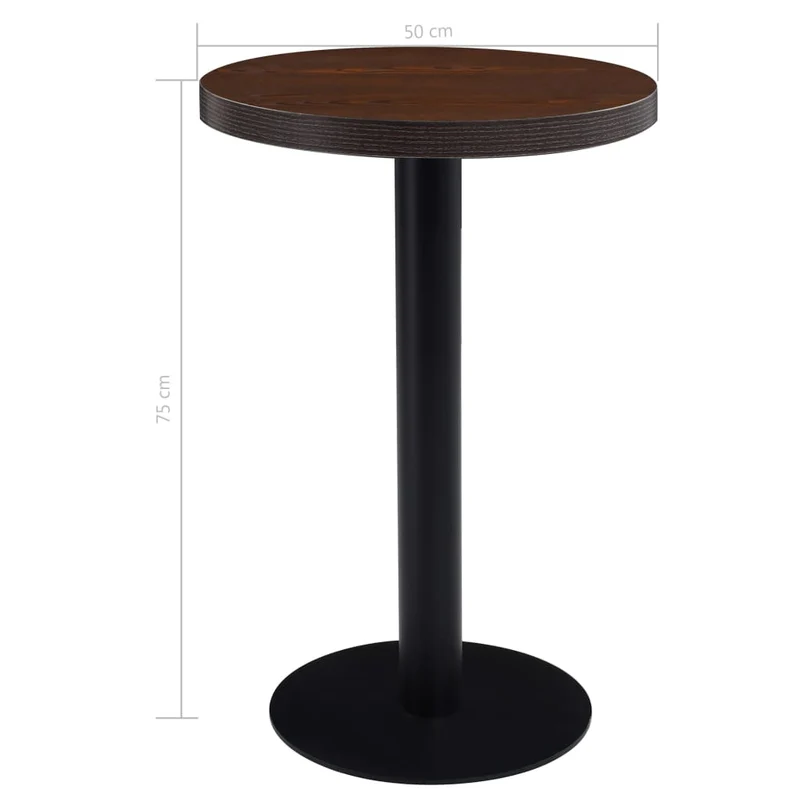 Table d'appoint auxiliaire style bistro classique hauteur 75 cm MDF marron et acier noir DEC036572