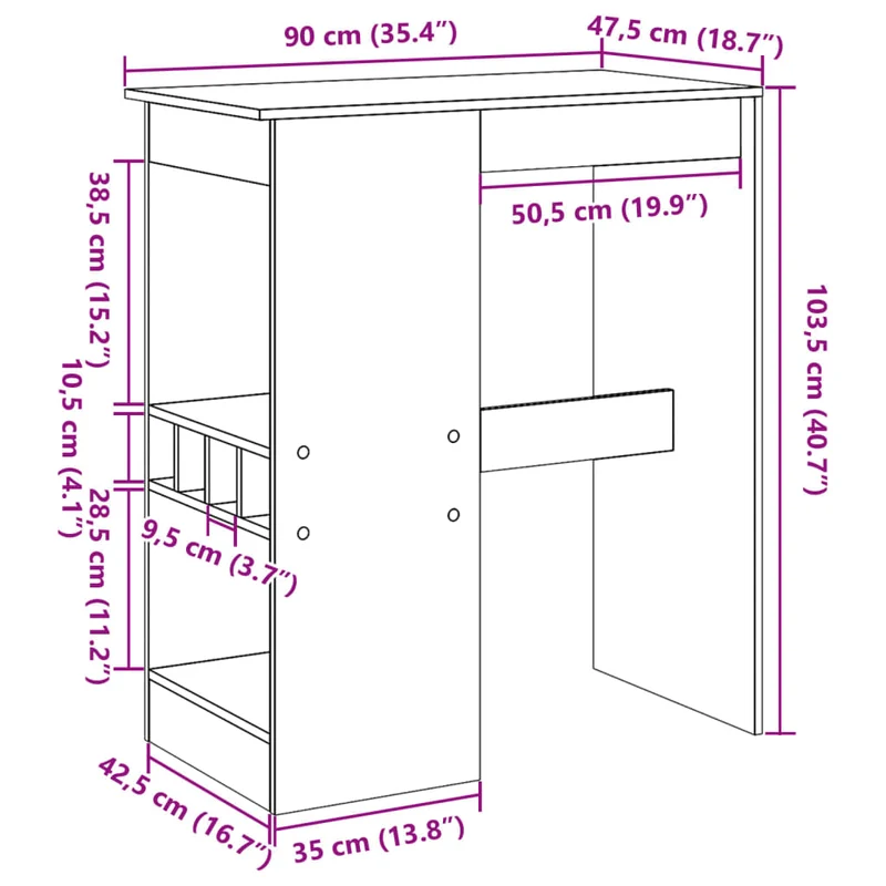 Table d’appoint multifonction avec étagères 90 x 47,5 x 103,5 cm en bois d'ingénierie blanc DEC036357