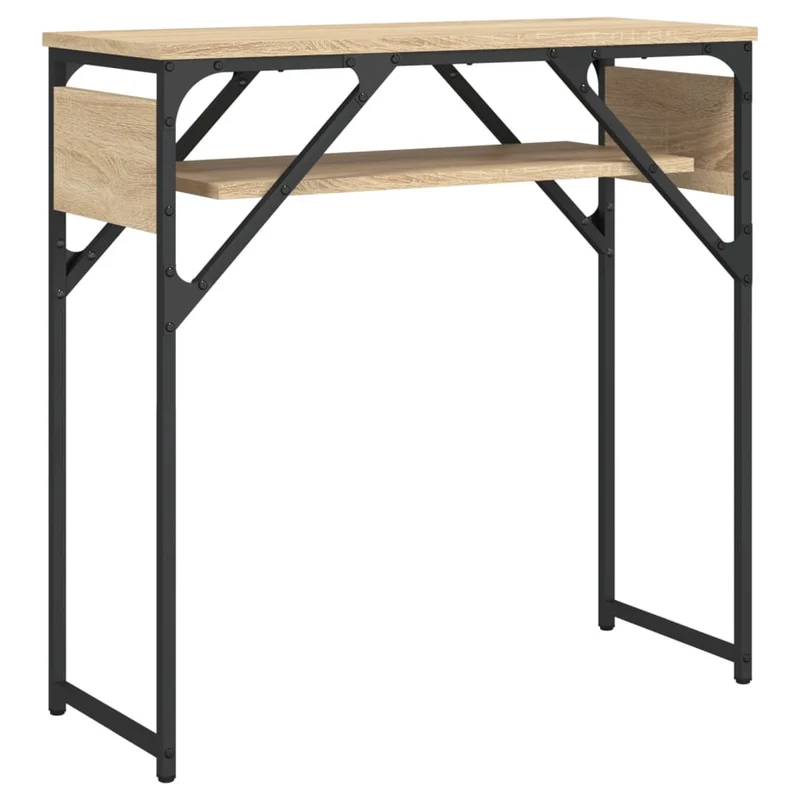 Table console avec étagère style industriel 75 x 30 x 75 cm bois d'ingénierie couleur chêne et métal DEC031648