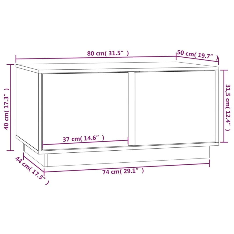 Table basse avec 2 compartiments design rustique 80 x 50 x 40 cm bois massif de pin gris DEC039203