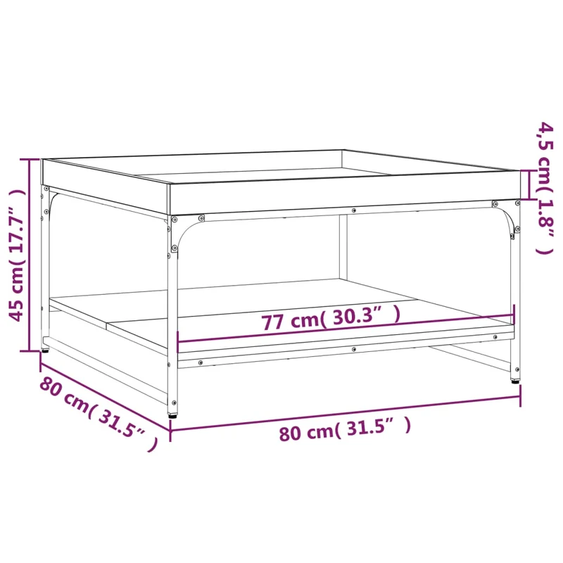 Table basse avec espace de rangement design industriel 80 x 80 x 45 cm bois d'ingénierie marron et fer DEC038495