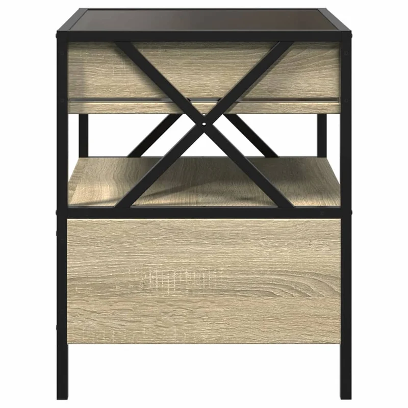 Table de chevet avec tiroir design moderne avec LED 40 x 40 x 51 cm bois d'ingénierie couleur chêne verre et métal DEC037561