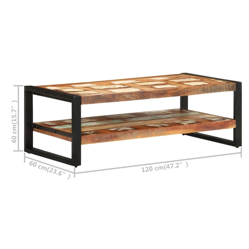 Table basse de salon design industriel 120 x 60 x 40 cm bois de récupération solide coloré DEC037021