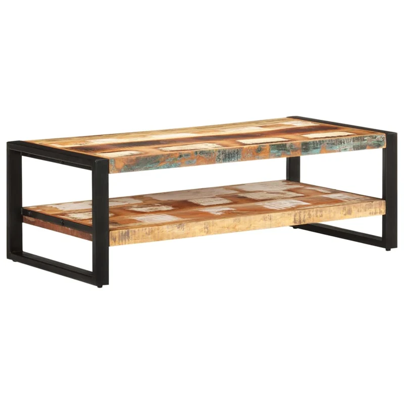 Table basse de salon design industriel 120 x 60 x 40 cm bois de récupération solide coloré DEC037021