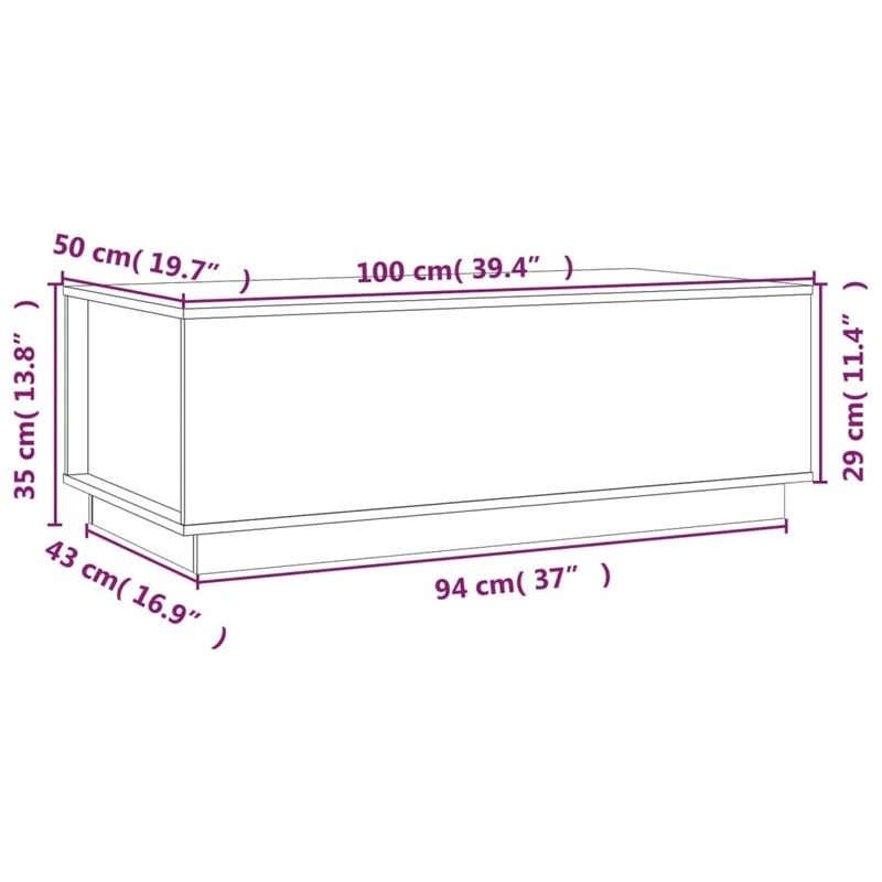Table basse de salon avec dessus relevable design rustique 100 x 50 x 35 cm bois massif de pin DEC036926