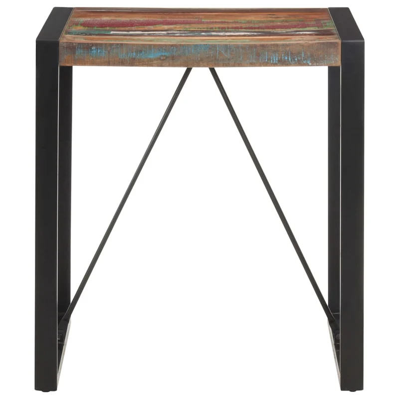 Table d'appoint design industriel 70 x 70 x 75 cm bois de récupération massif coloré et acier DEC036752