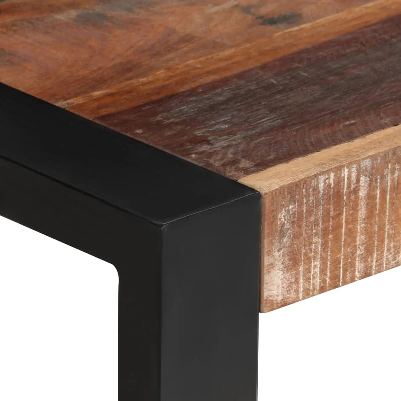 Table d'appoint design industriel 70 x 70 x 75 cm bois de récupération massif coloré et acier DEC036752