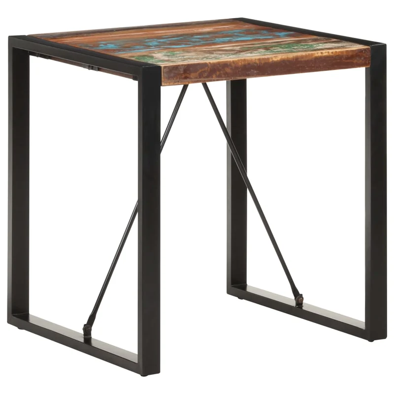 Table d'appoint design industriel 70 x 70 x 75 cm bois de récupération massif coloré et acier DEC036752