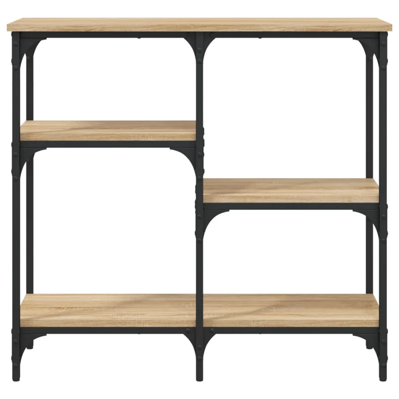Table console avec étagères design industriel 80 x 29 x 75 cm bois d'ingénierie couleur chêne et métal DEC031962
