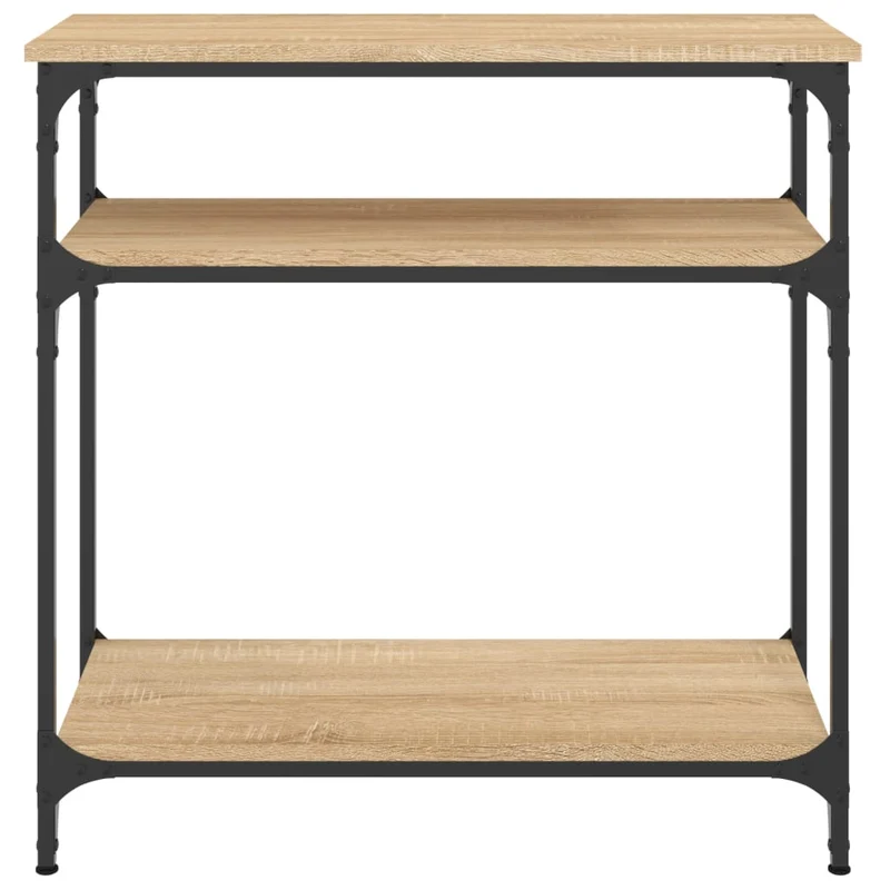 Table console avec étagères design industriel 75 x 29 x 75 cm bois d'ingénierie couleur chêne et métal DEC031950