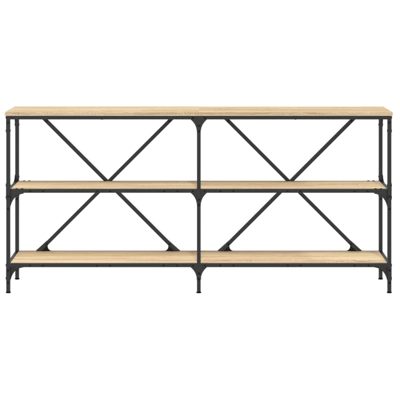 Table console avec étagères design industriel 160 x 30 x 75cm bois d'ingénierie couleur chêne et fer DEC031936