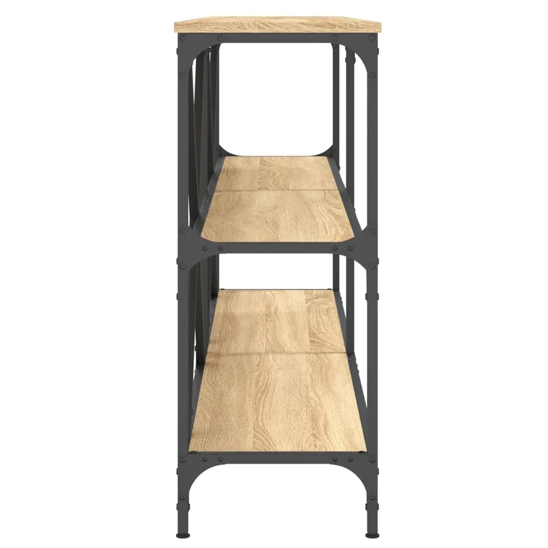 Table console avec étagères design industriel 160 x 30 x 75cm bois d'ingénierie couleur chêne et fer DEC031936