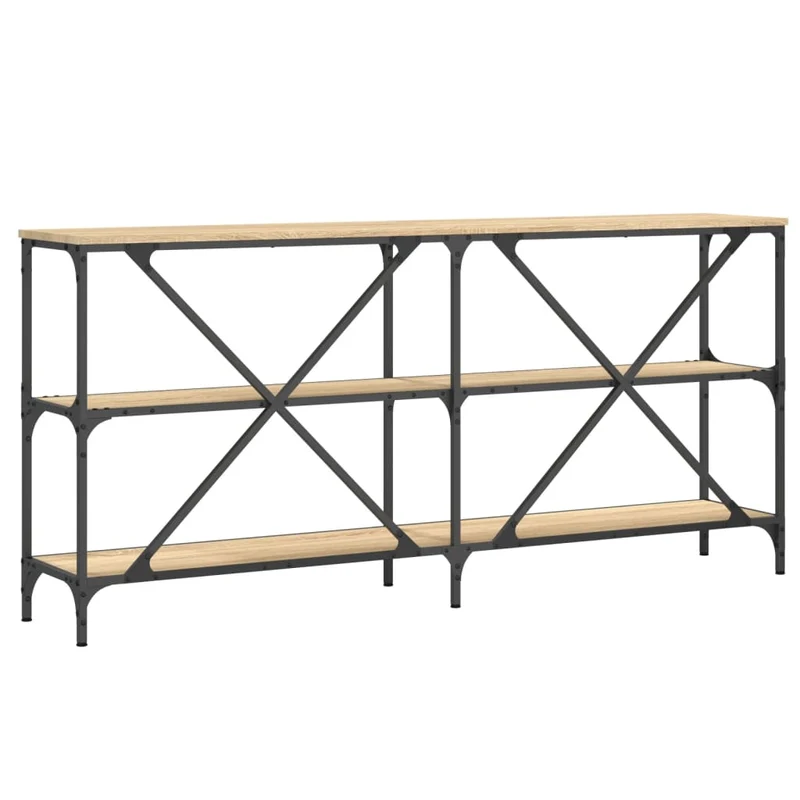 Table console avec étagères design industriel 160 x 30 x 75cm bois d'ingénierie couleur chêne et fer DEC031936