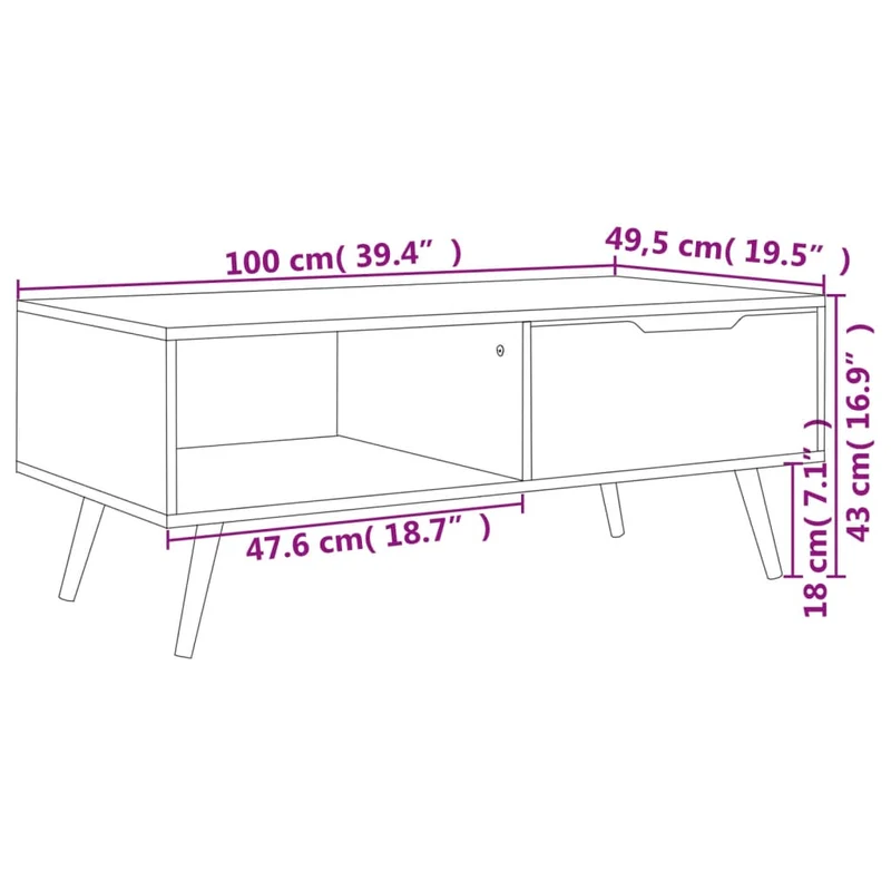 Table basse avec espace de rangement design moderne et contemporaine 100 x 49,5 x 43 cm bois d'ingénierie noir brilliant DEC039889